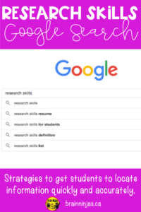 Teach research skills to your students so they can find information quickly and easily using Google Search. #digitalcitizenship #researchskillsforstudents