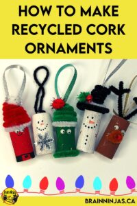 Recycle some of those corks or small round containers to make some adorable Christmas ornaments. This makes a great Christmas craft for the classroom or homeschool. Come get all the instructions and suggestions to make your own.