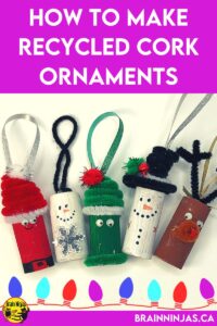 Recycle some of those corks or small round containers to make some adorable Christmas ornaments. This makes a great Christmas craft for the classroom or homeschool. Come get all the instructions and suggestions to make your own.