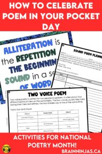 Are you looking for ways to celebrate a love of poetry with your upper elementary students? Try taking part in Poem in Your Pocket Day as part of National Poetry Month. This can be done any time of year and is a great activity to explore poetry throughout your school. Come read the whole post to get ideas how you can celebrate poetry.