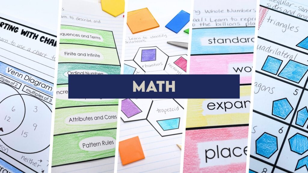 A picture of different Canadian math resources created by Brain Ninjas for Grades 3-6 in Saskatchewan.