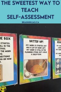 A set of colourful cupcake posters hang on a classroom wall to show students the progression of quality work. Teach students to self-assess with this rubric that helps take the burden of feedback off your teacher shoulders and helps students truly understand the quality of their work.